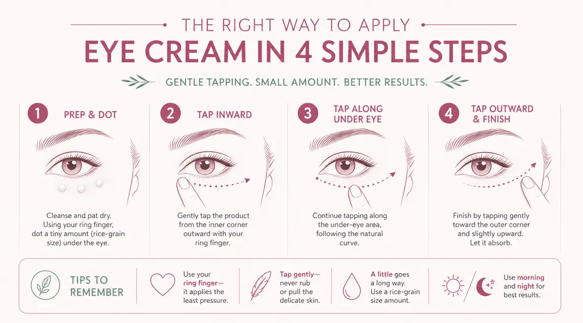 Diagram showing the correct under-eye tapping technique using the ring finger